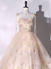 A-Line Tulle Lace Champagne Long Prom Dress, Champagne Formal Sweet 16 Dress